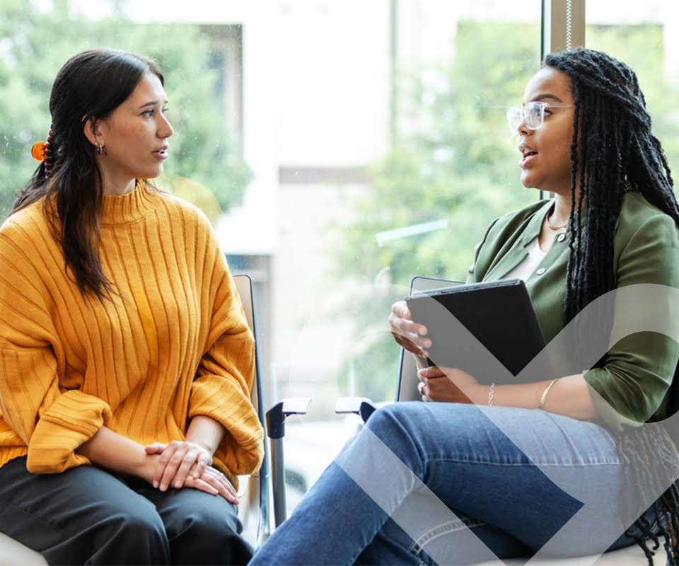 Two people talking