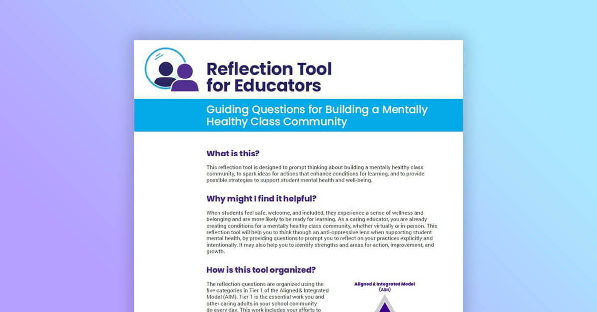 Mentally Healthy Classroom Reflection Tool
