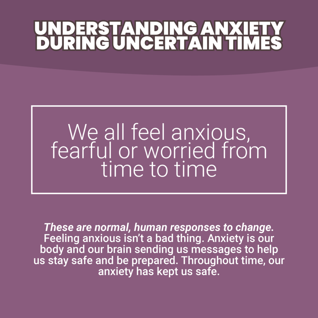 Understanding Anxiety during uncertain times. See full description below.