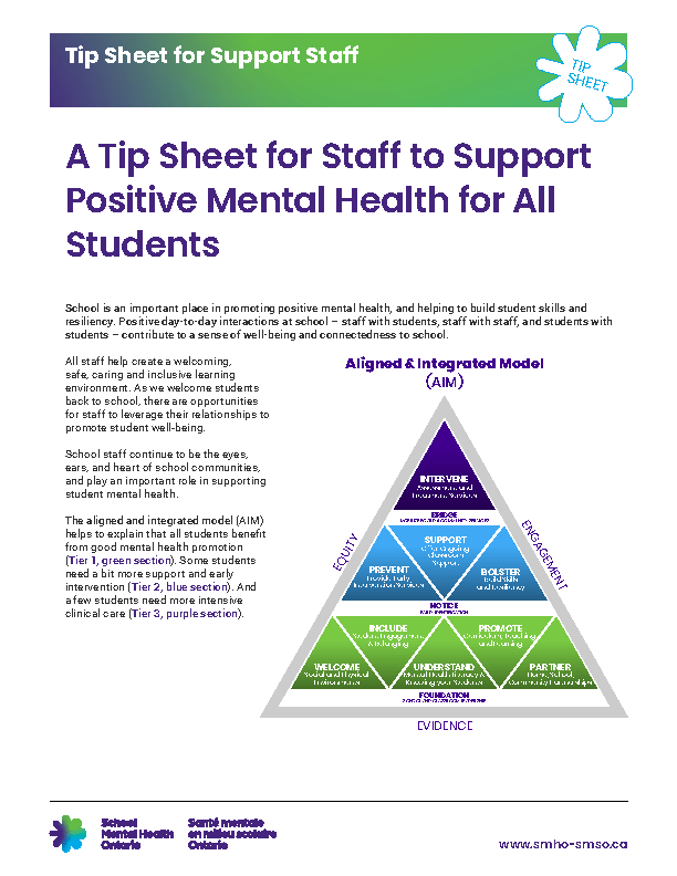 Tip Sheet for Staff to Support the Positive Mental Health of All Students