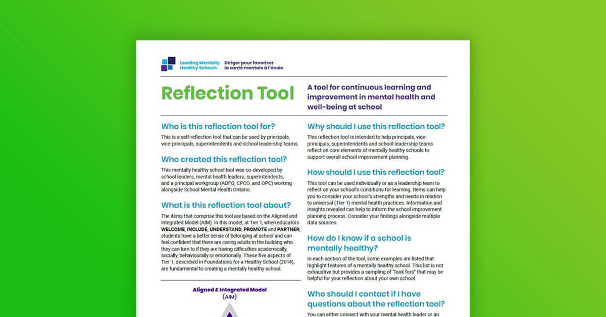 Leading Mentally Healthy Schools Reflection Tool