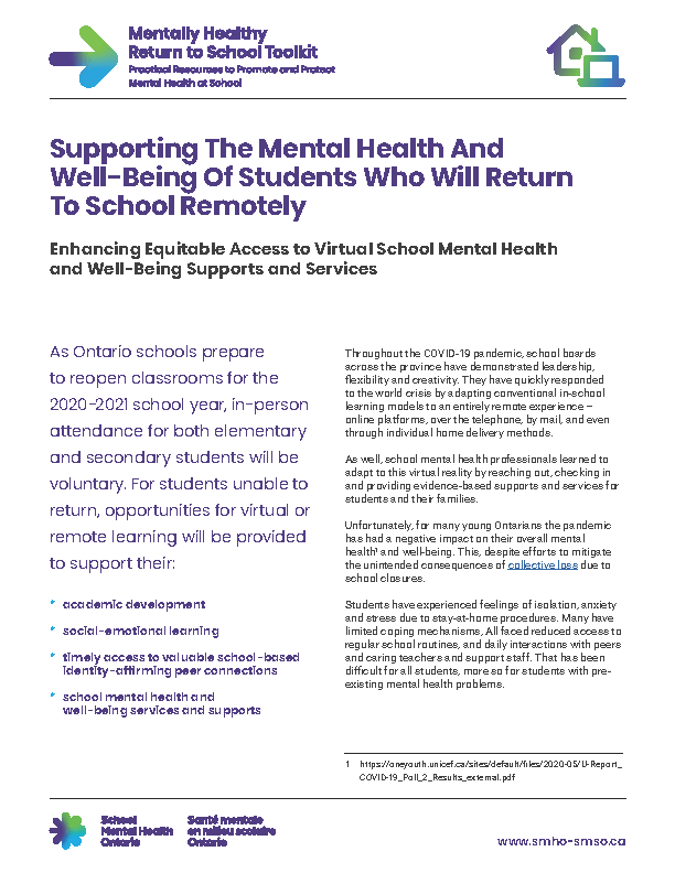 Supporting The Mental Health And Well-Being Of Students Who Will Return To School Remotely