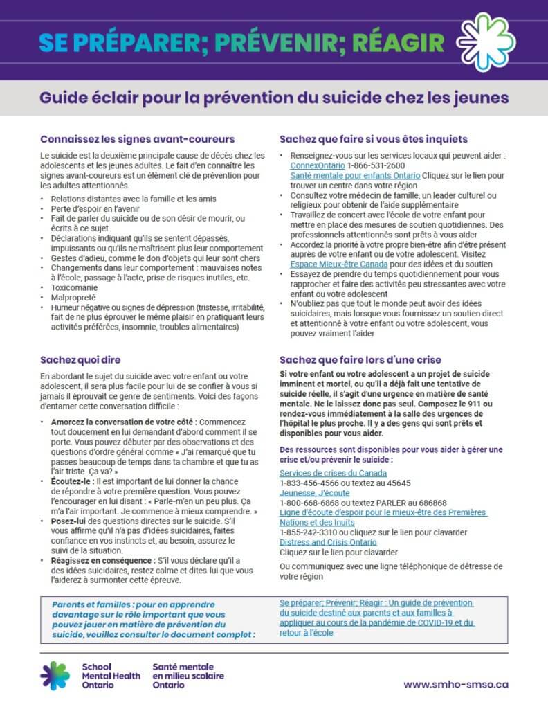 Se Préparer; Prévenir; Réagir: Guide éclair pour la prévention du suicide chez les jeunes