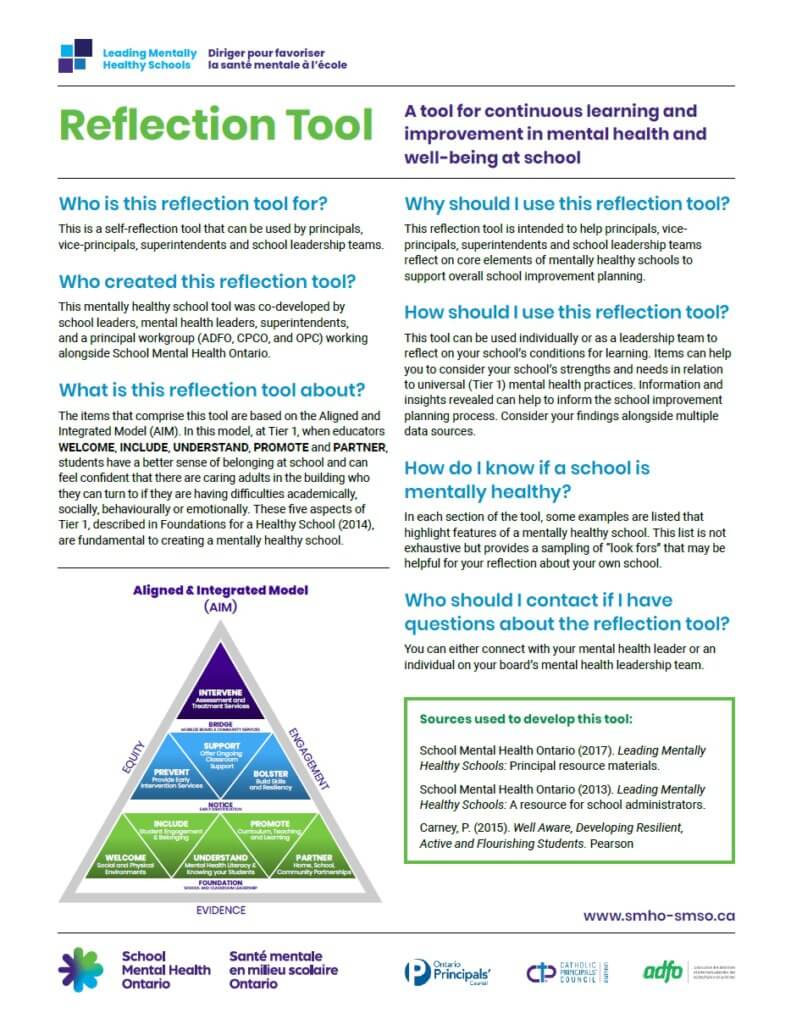 Leading Mentally Healthy Schools Reflection Tool