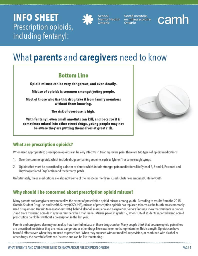 Info sheet: Prescription opioids, including fentanyl: What parents and caregivers need to know