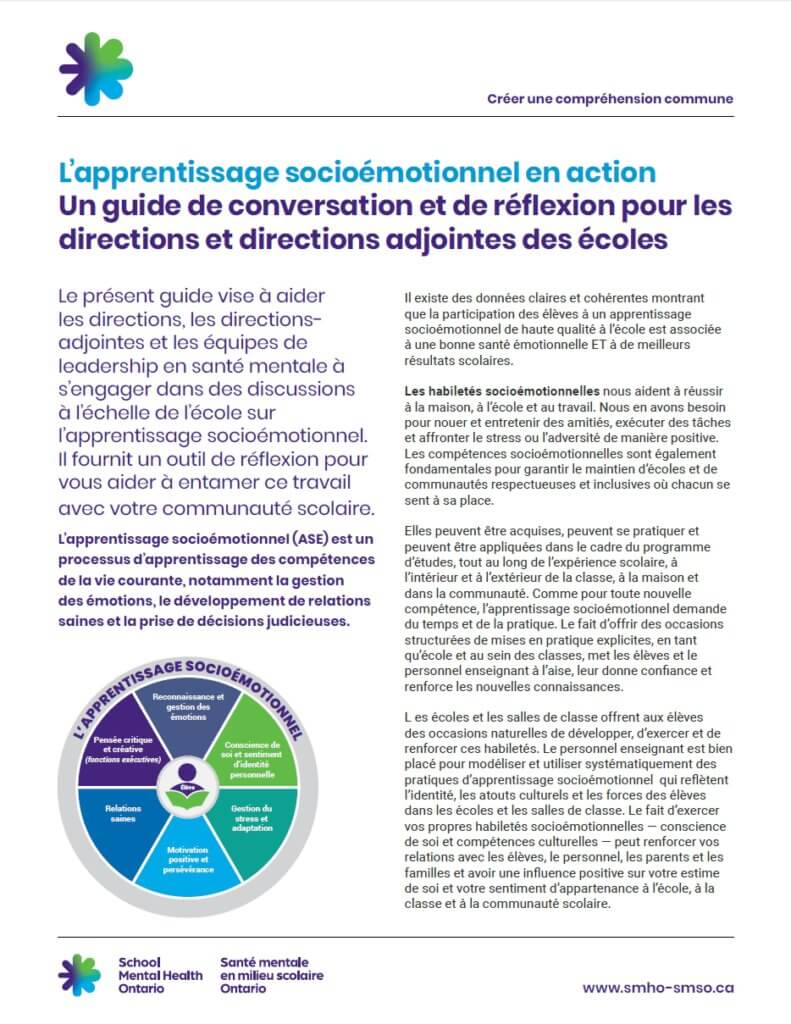 L’apprentissage socioémotionnel en action - Un guide de conversation et de réflexion pour les directions et directions adjointes des écoles