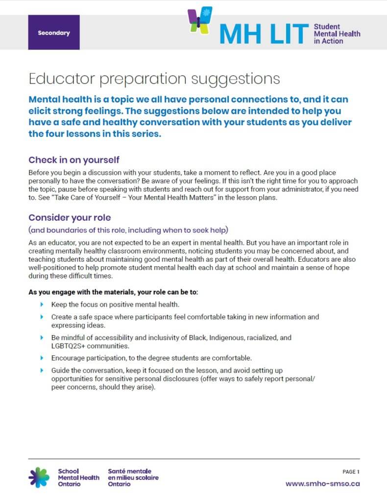 PAGE 1 Secondary Educator preparation suggestions