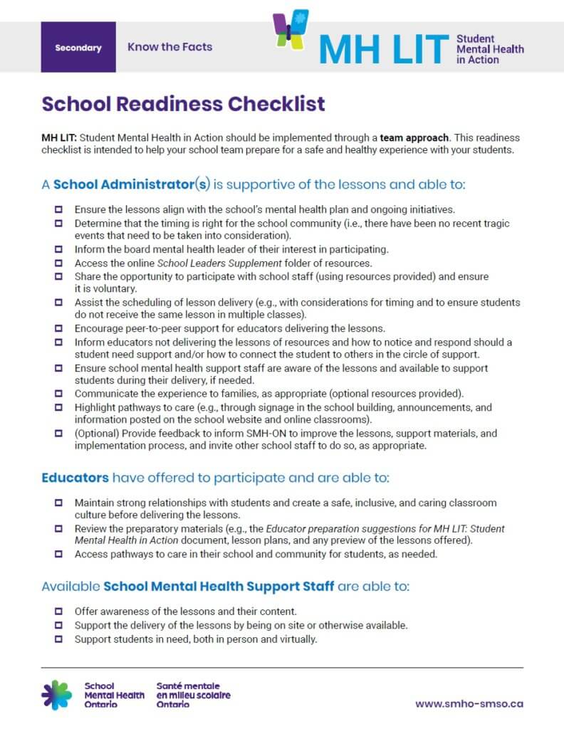 School Readiness Checklist