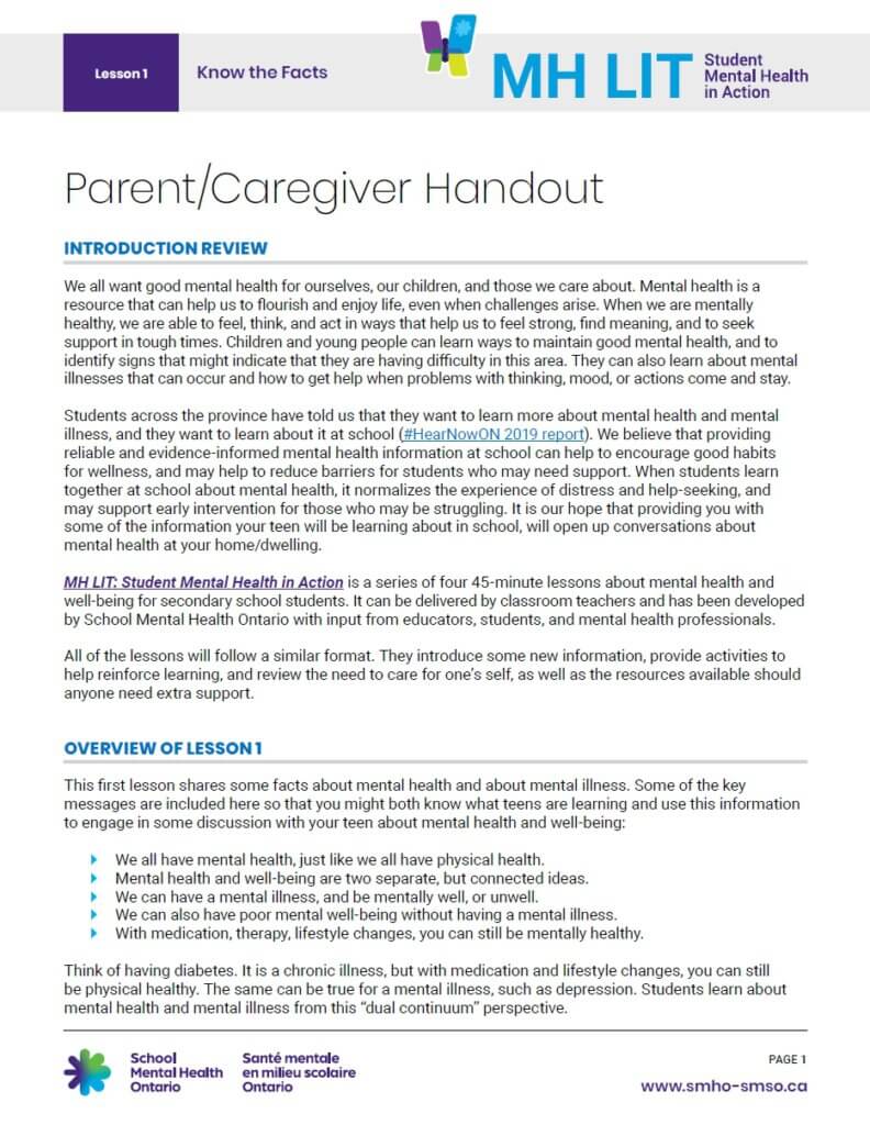 Parent/Caregiver Handout - Lesson 1