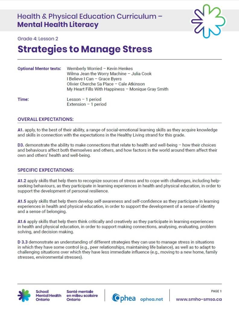 Grade 4: Lesson 2 Strategies to Manage Stress