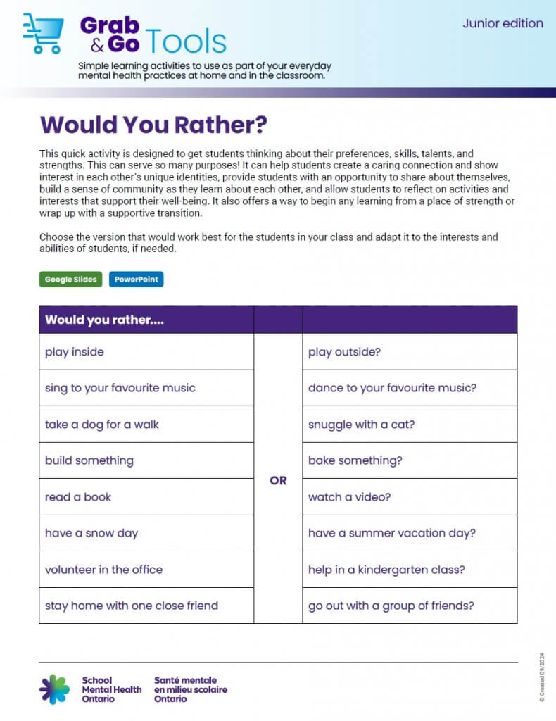 Would You Rather – Version for junior students