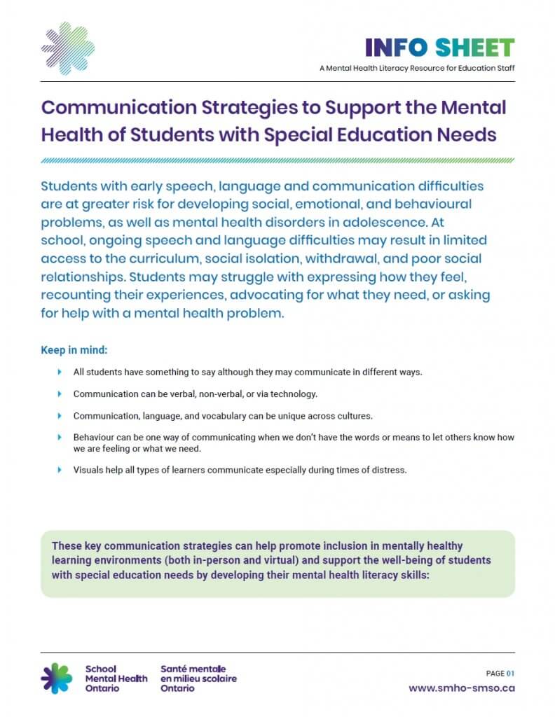 Communication Strategies to Support the Mental Health of Students with Special Education Needs