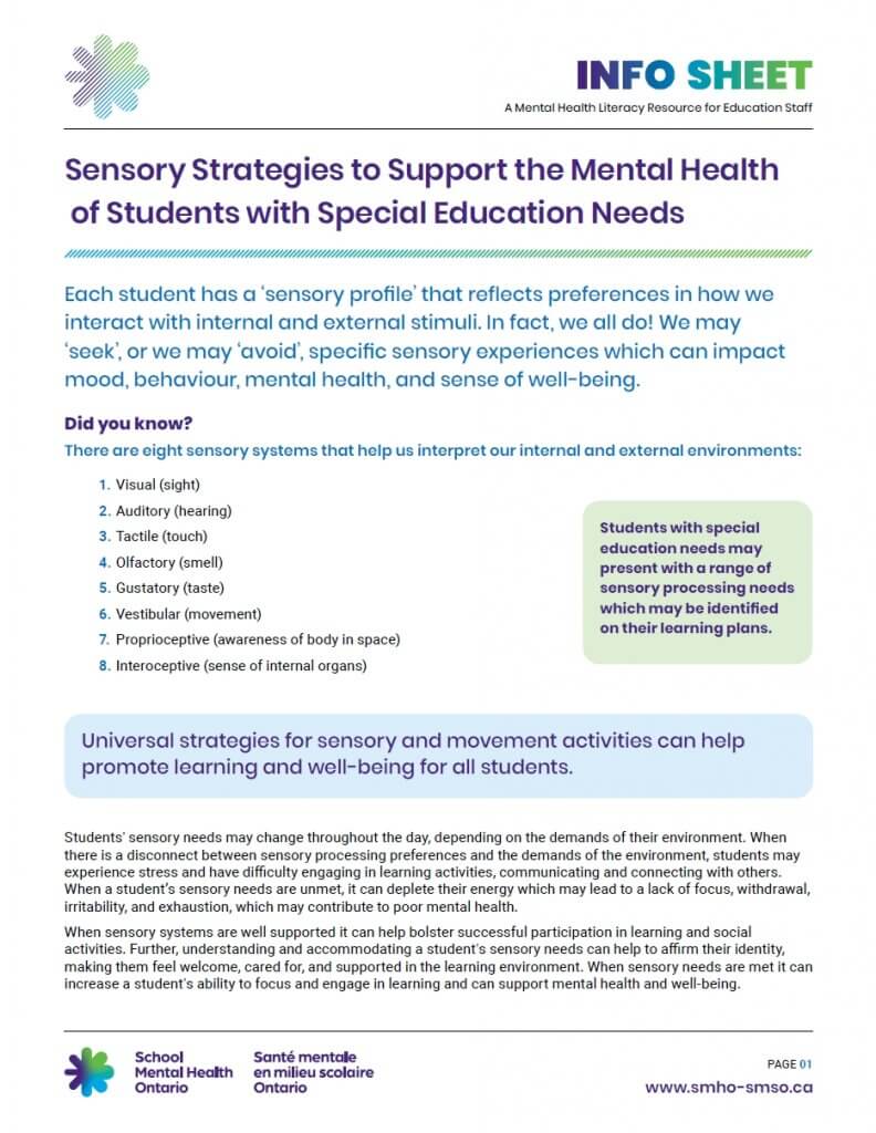 Sensory Strategies to Support the Mental Health of Students with Special Education Needs