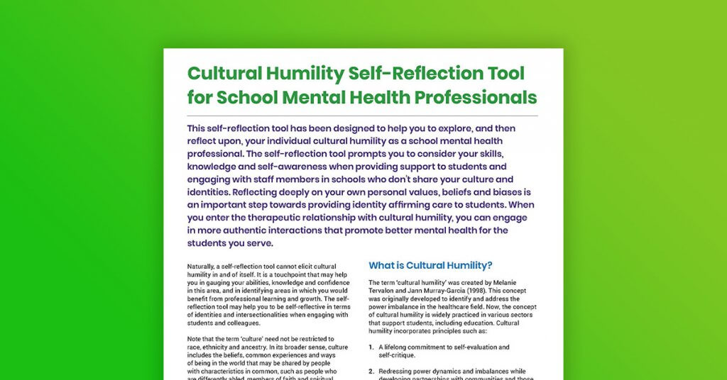 Cultural Humility Self-Reflection Tool for School Mental Health Professionals cover