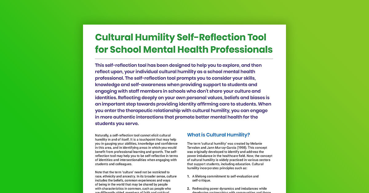 Cultural Humility Self-Reflection Tool for School Mental Health Professionals