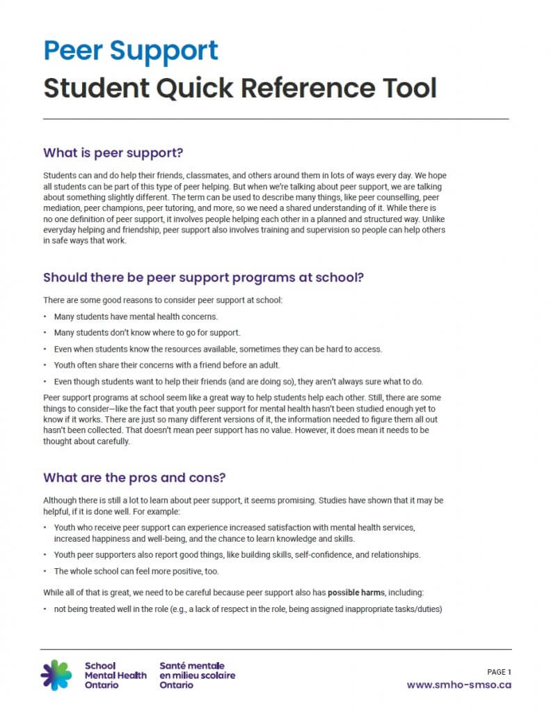 Peer Support: Student Quick Reference Tool