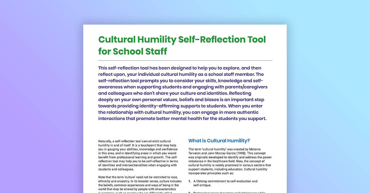 Cultural Humility Self-Reflection Tool for School Staff