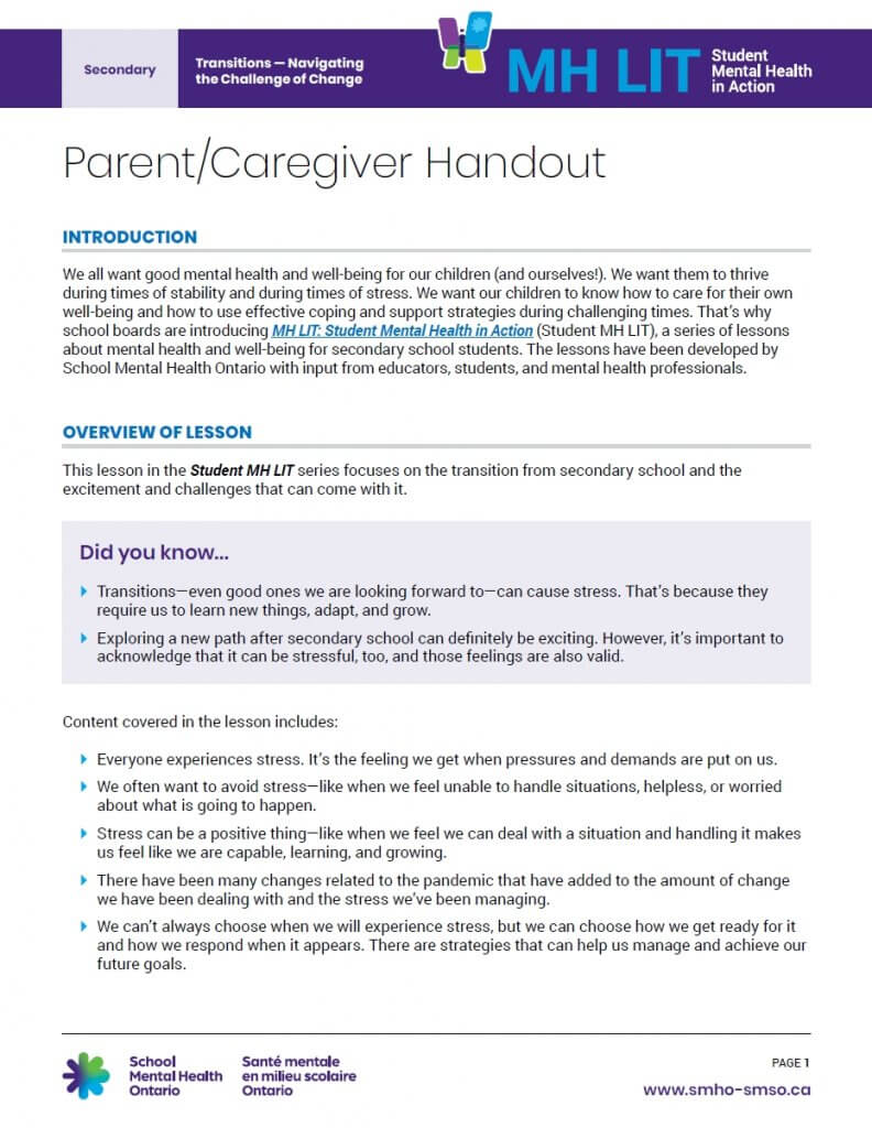 Navigating the Challenge of Change - Parent/Caregiver Handout