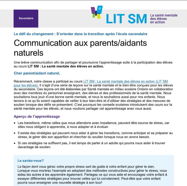 Le défi du changement : Communication aux parents et aidants naturels