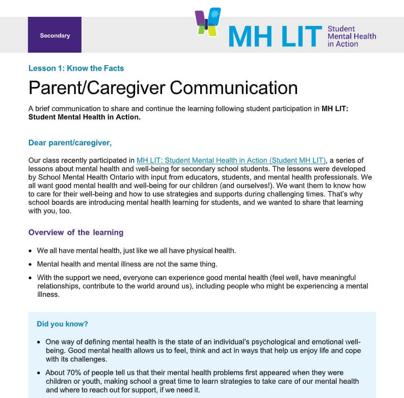 Lesson 1: Know the Facts Parent/Caregiver Communication