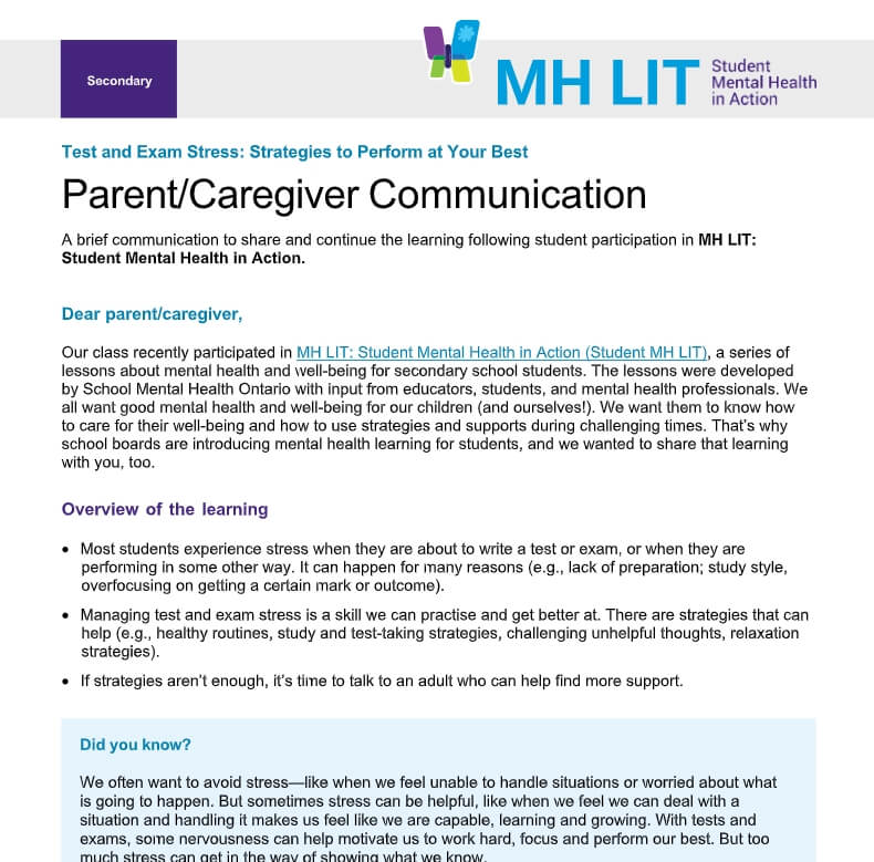 Test and Exam Stress: Strategies to Perform at Your Best Parent/Caregiver Communication