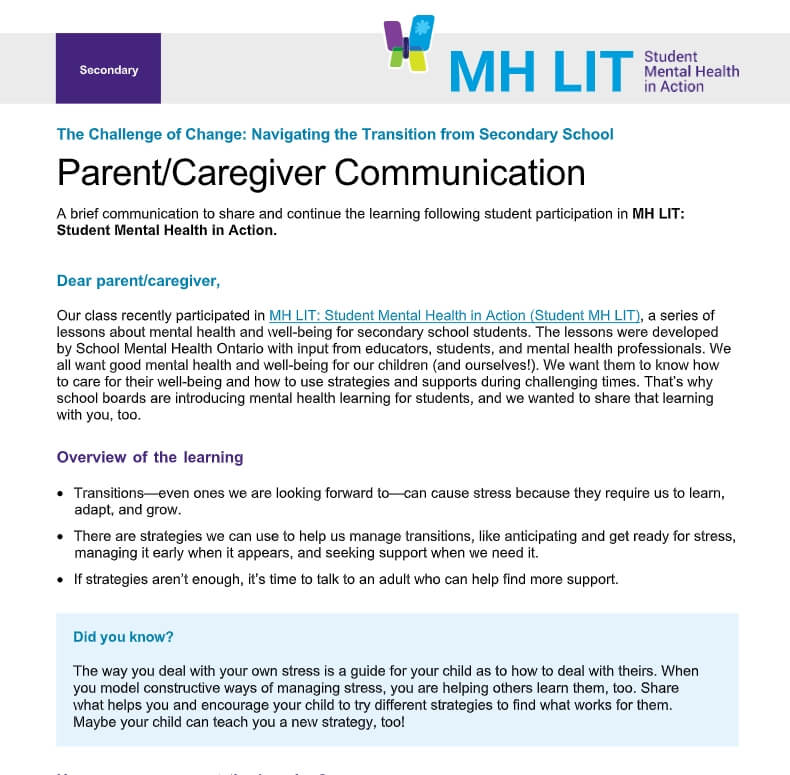 The Challenge of Change: Navigating the Transition from Secondary School Parent/Caregiver Communication