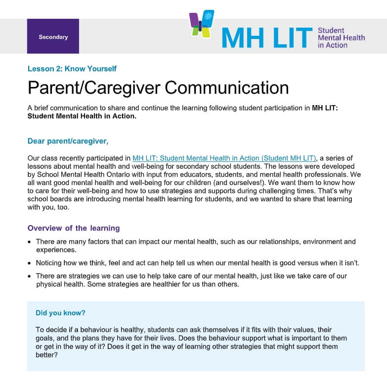 Lesson 2: Know Yourself Parent/Caregiver Communication
