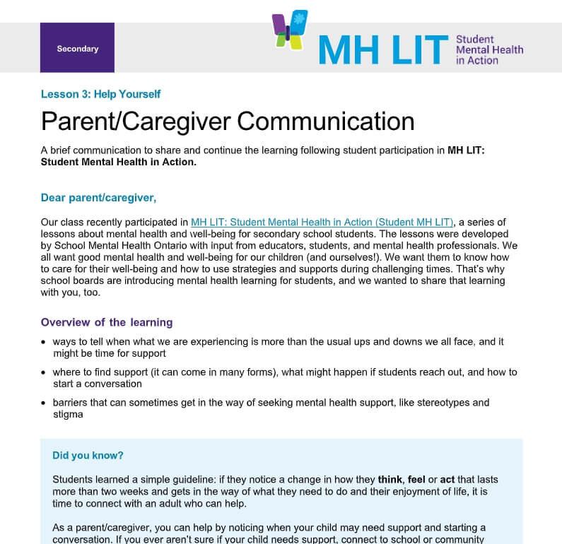 Lesson 3: Help Yourself Parent/Caregiver Communication