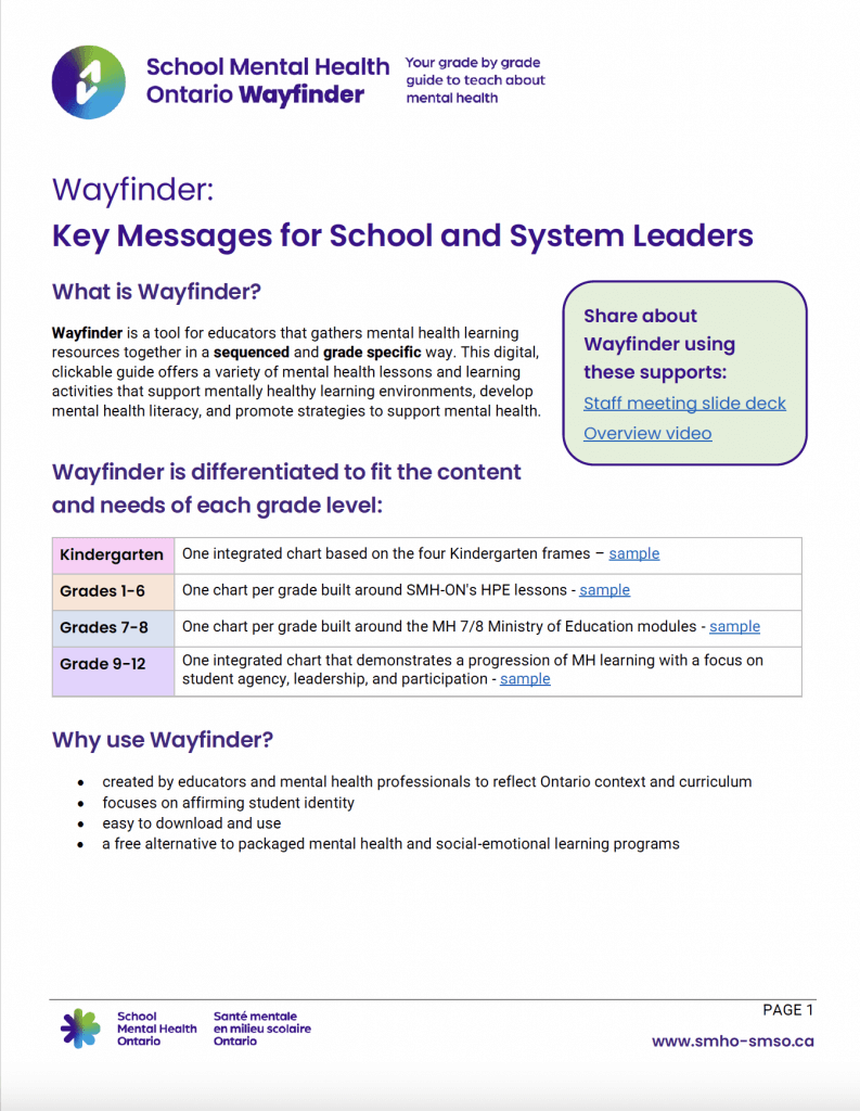 Wayfinder key messages for school and system leaders