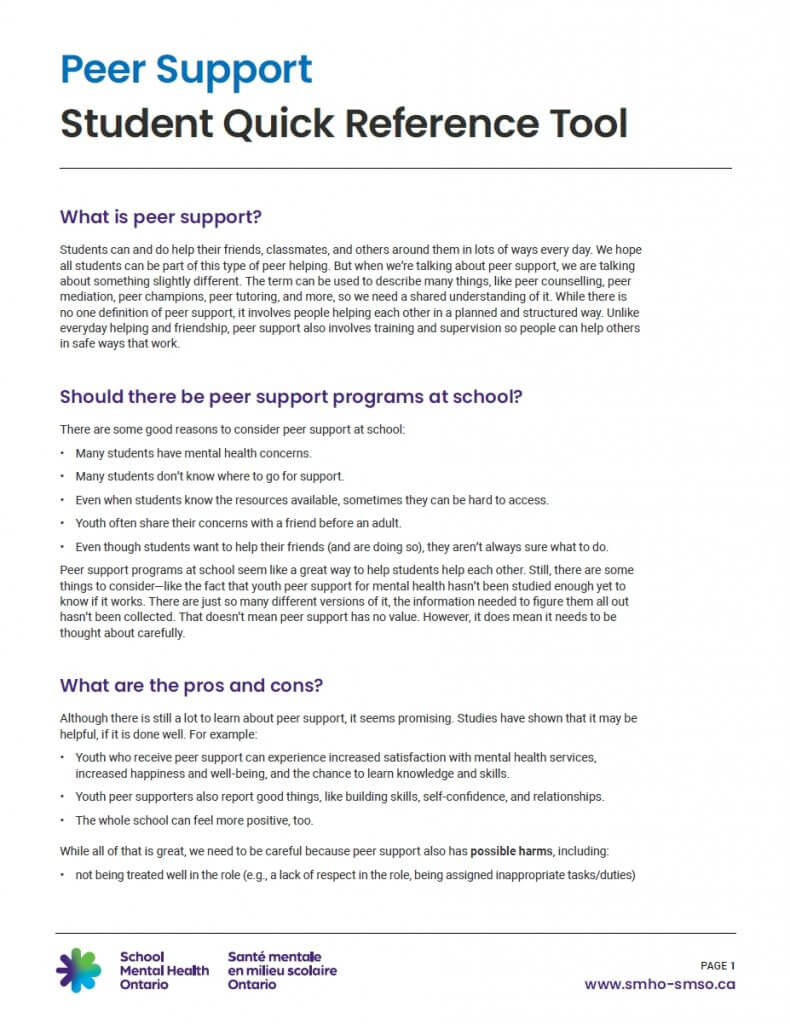 Peer Support Reference Tool for Students