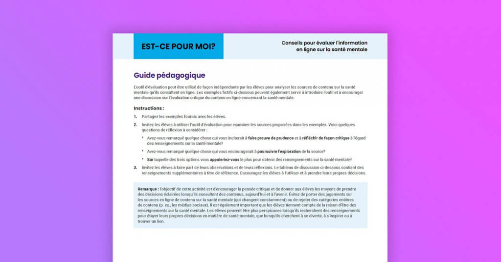 Est-ce pour moi? Guide pédagogique