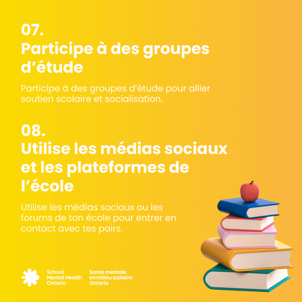 Participe à des groupes d'étude et utilise les médias sociaux et les plateformes de l'écol - voir la description complète ci-dessous.