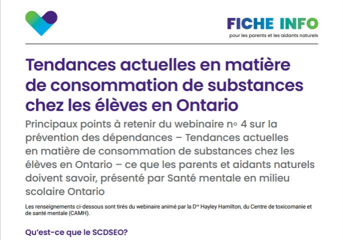 Tendances actuelles en matière de consommation de substances chez les élèves en Ontario