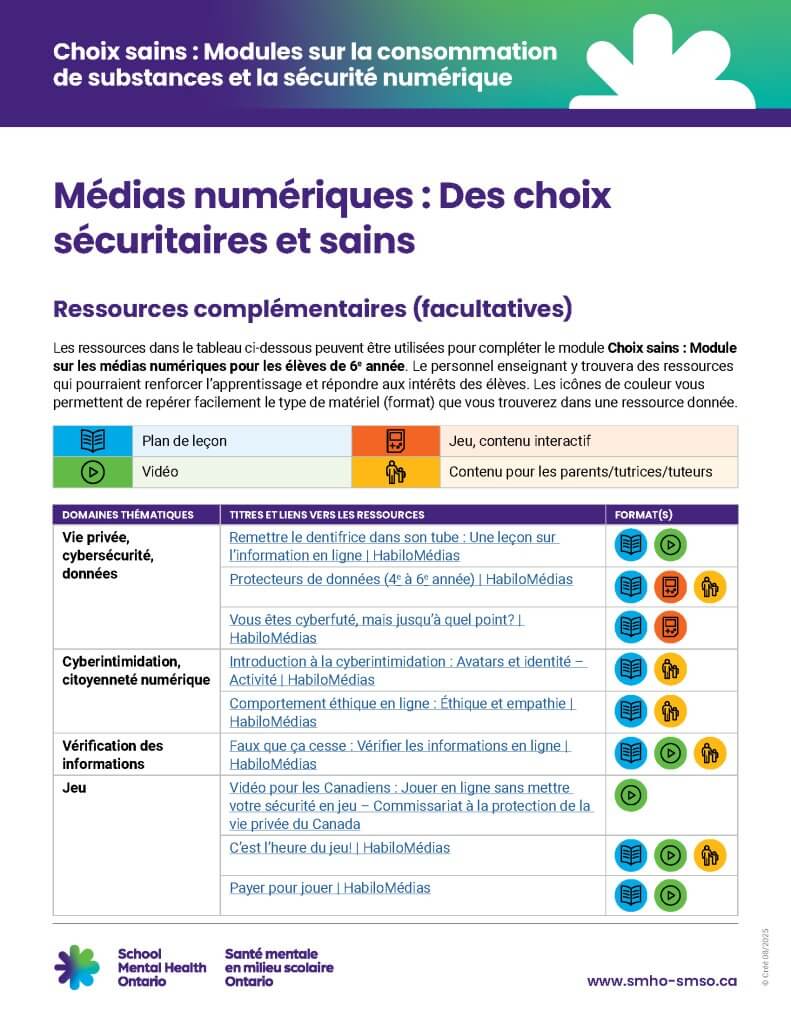 Médias numériques – Ressources complémentaires (facultatives)