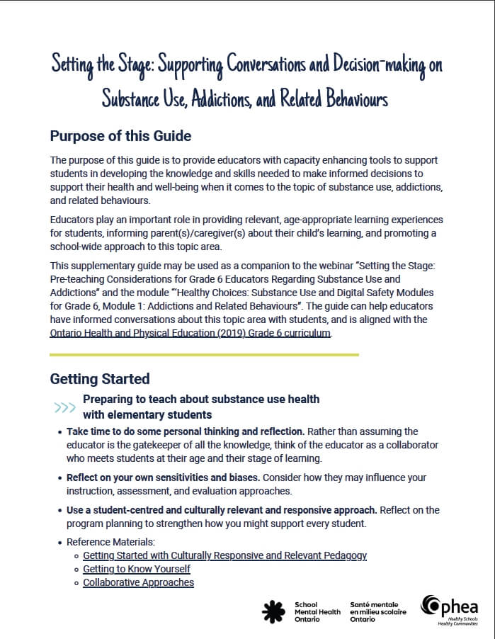 Ophea substance use module webinar facilitator guide