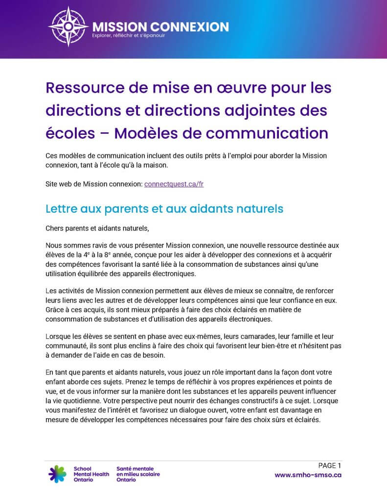 Ressource de mise en œuvre pour les directions et directions adjointes des écoles – modèles de communication