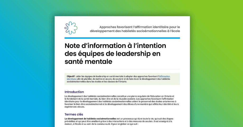 Note d’information à l’intention des équipes de leadership en santé mentale