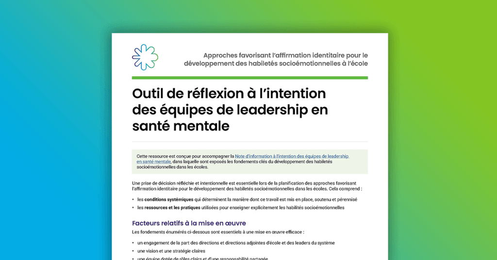 Outil de réflexion à l’intention des équipes de leadership en santé mentale