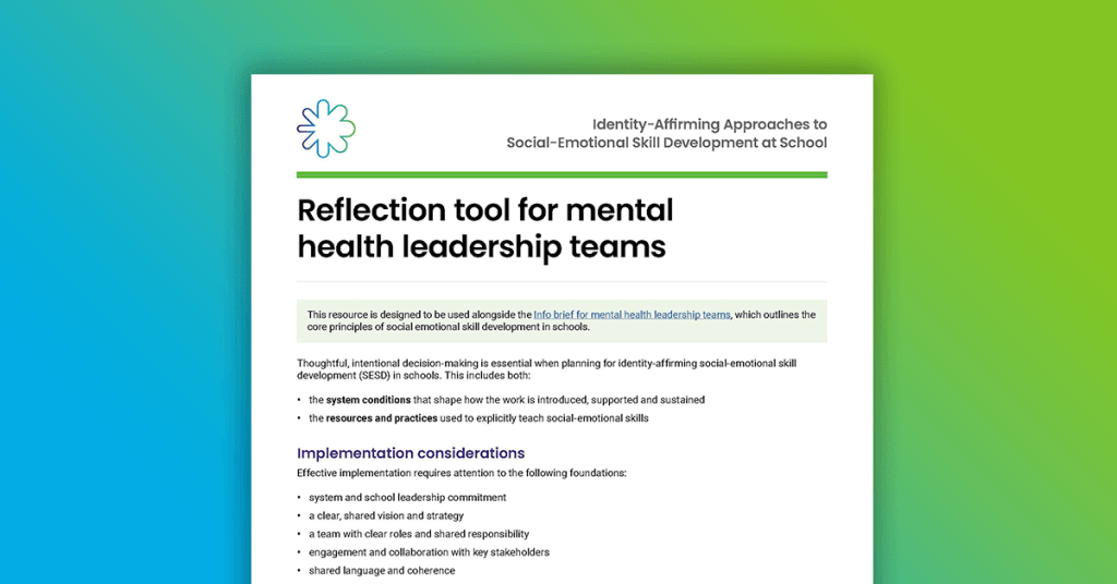 Reflection tool for mental health leadership teams