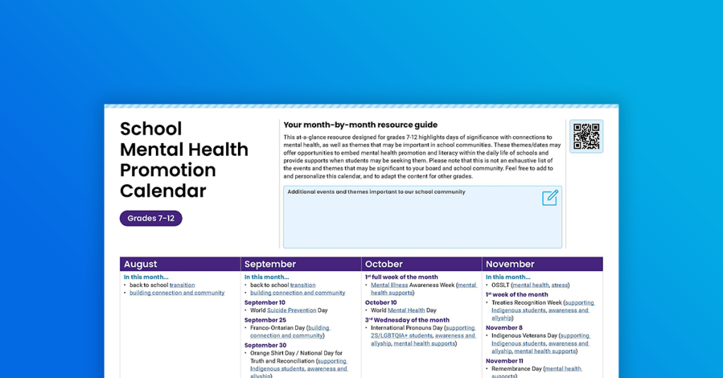 School Mental Health Promotion Calendar: your month-by-month resource guide