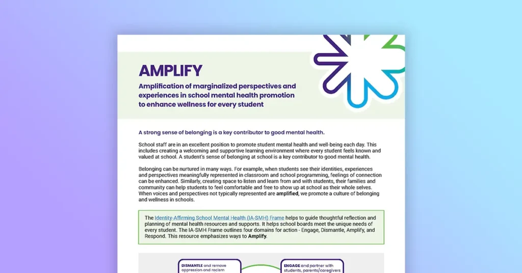 Amplify - Amplification of marginalized perspectives and experiences in school mental health promotion to enhance wellness for every student