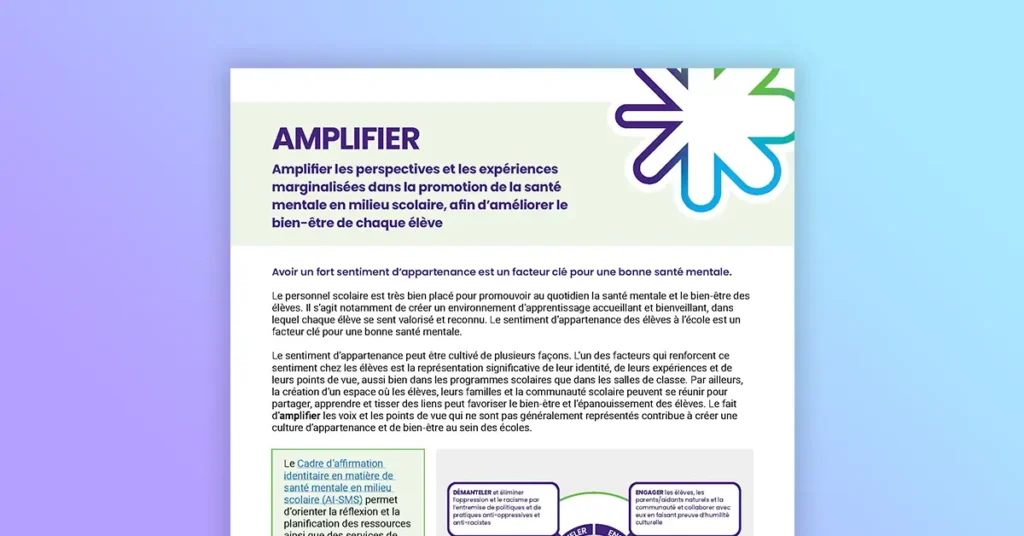 AMPLIFIER : Amplifier les perspectives et les expériences marginalisées dans la promotion de la santé mentale en milieu scolaire, afin d’améliorer le bien-être de chaque élève