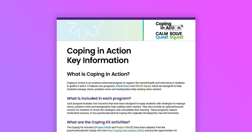 Coping in Action: Key information